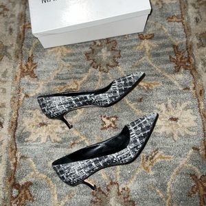 Manolo Blahnik black and white heels with rubber grip sole